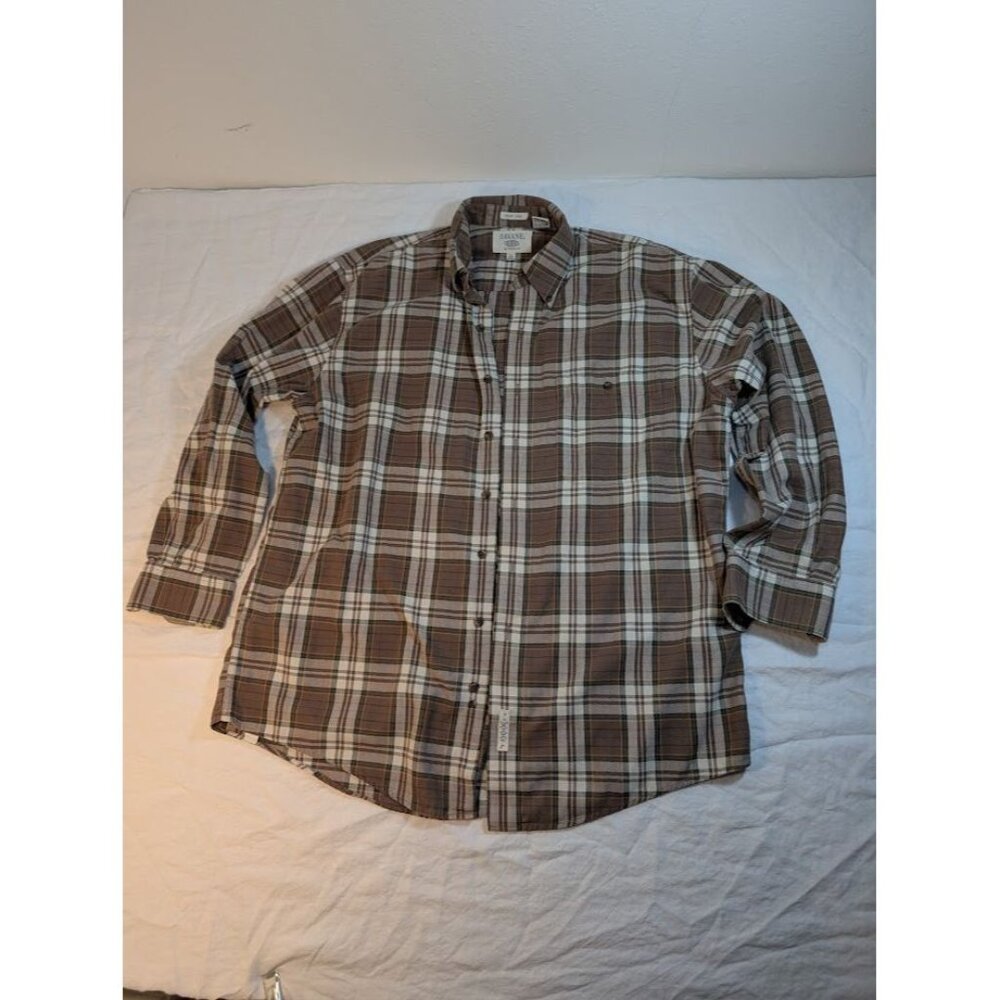 Savane Deep Dye Mens Button Down Long Sleeve Flannel Plaid Shirt Large brown K7